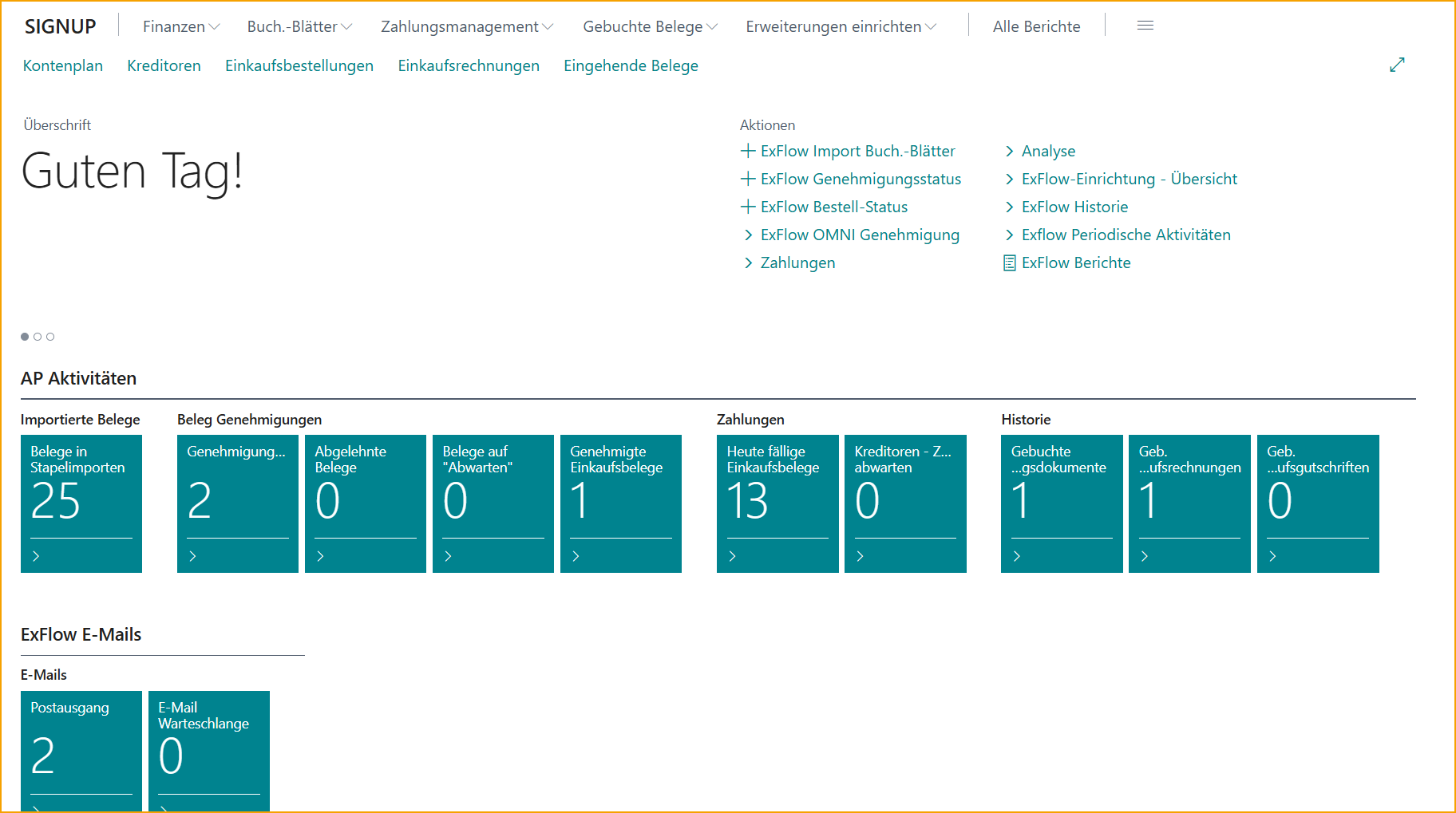 ExFlow-Menü Rolle ExFlow Accountant