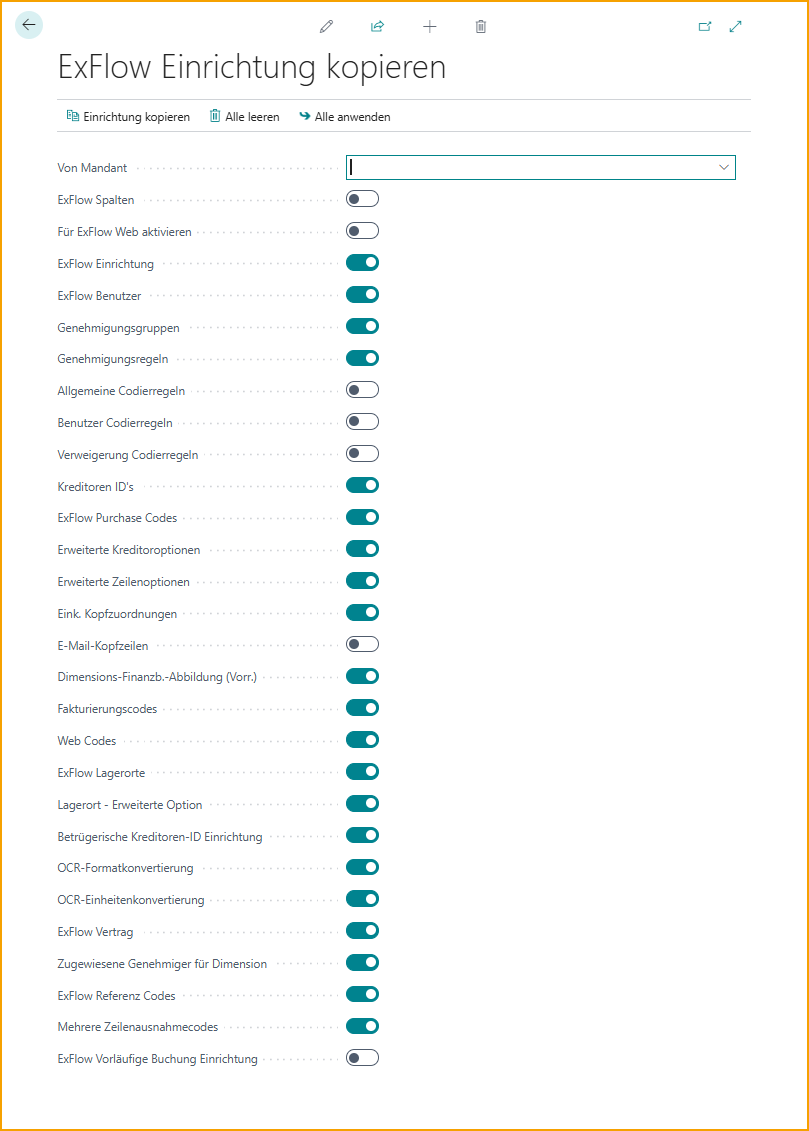 Erste Schritte-Assistent - ExFlow-Einrichtung kopieren
