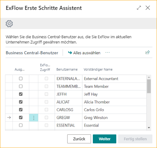 Erste Schritte-Assistent - Business Central-Benutzer