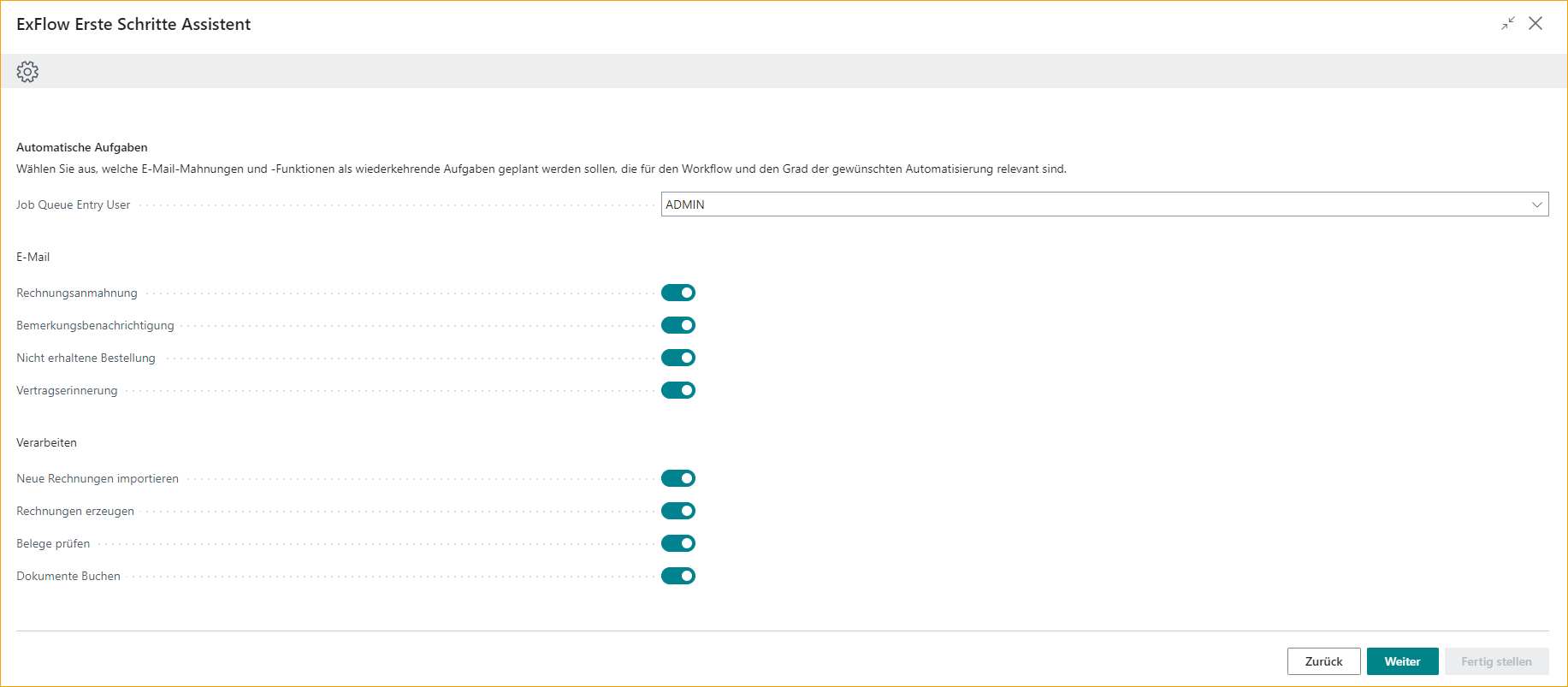 Erste Schritte-Assistent – Automatisierte Aufgaben