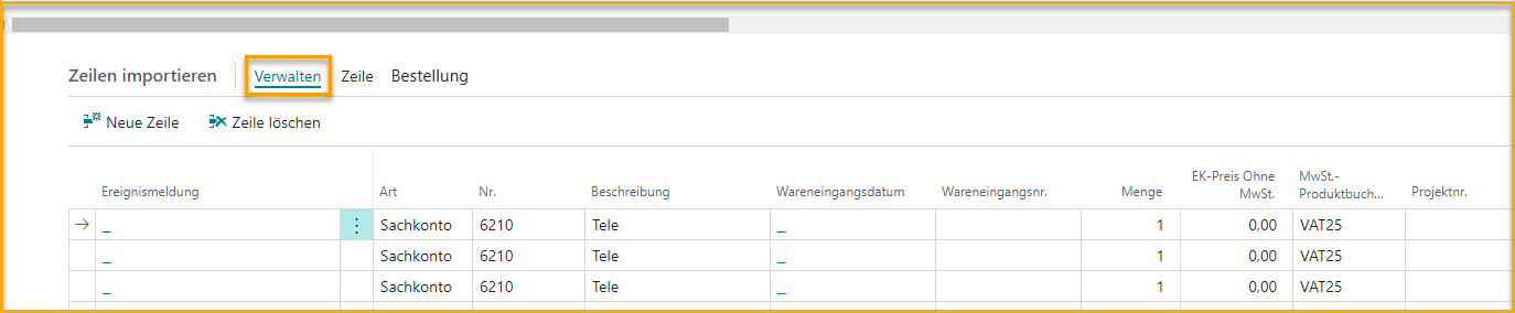 ExFlow Import-Journal -- Importzeilen