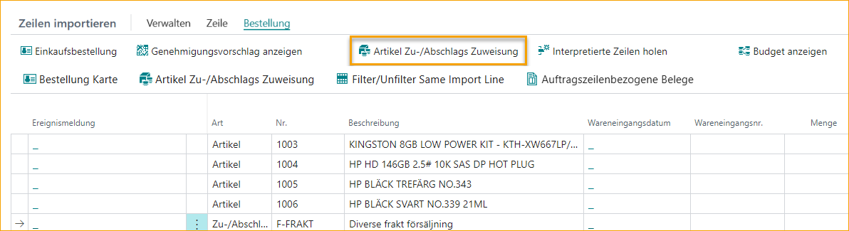 ExFlow Import-Journal - Importzeilen - Artikelkostenverteilung
