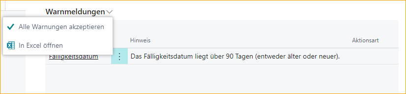 ExFlow Import-Journal, FactBox, Warnmeldungen