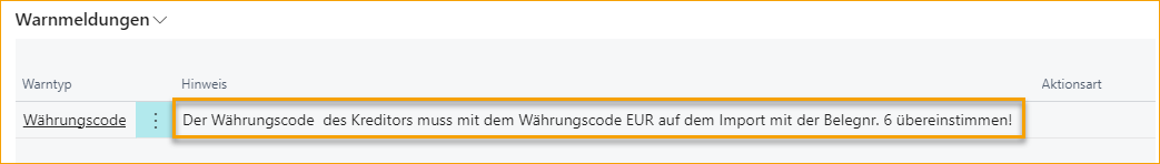 ExFlow Import-Journal - Warnmeldungen