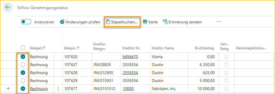 Mehrere Dokumente auswählen und buchen