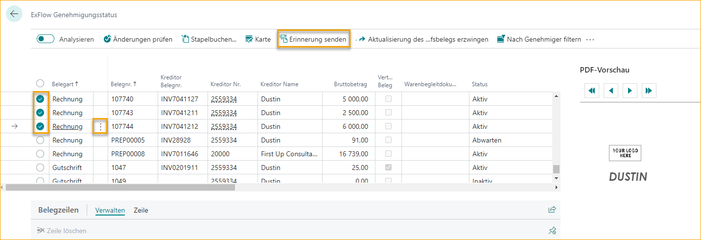 ExFlow Genehmigungsstatus - Erinnerung senden