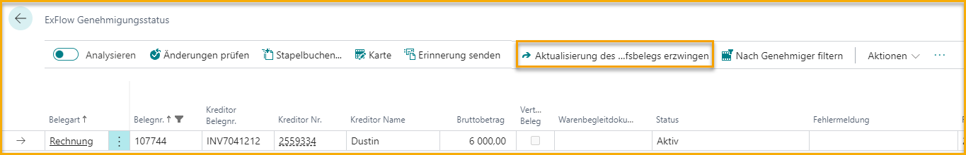 ExFlow Genehmigungsstatus - Erzwungene Aktualisierung des Einkaufsdokuments