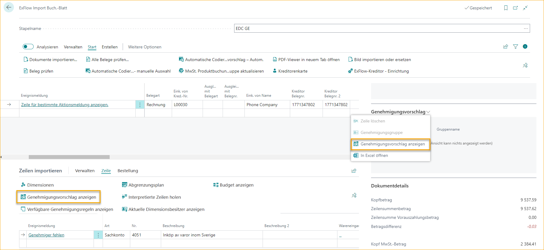 ExFlow Import Journal - Import Lines