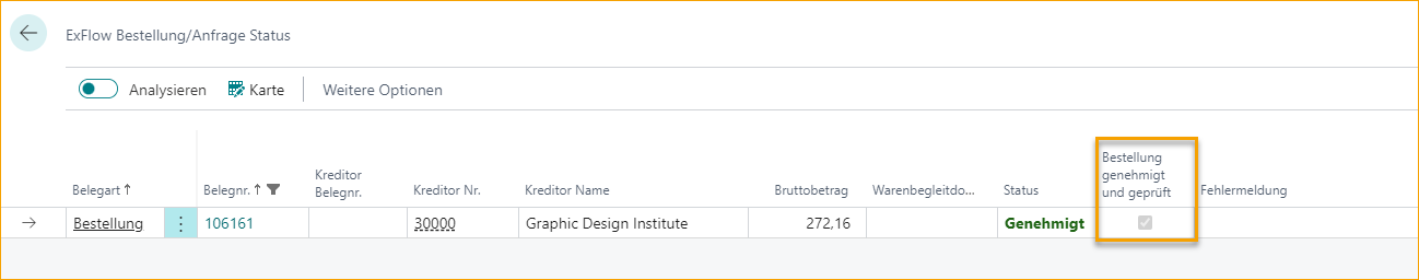 ExFlow Auftragsstatus