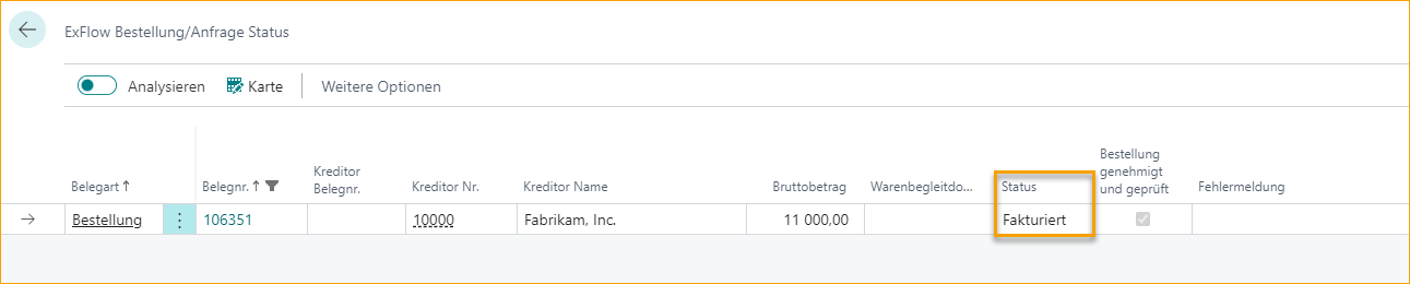 ExFlow Auftragsstatus