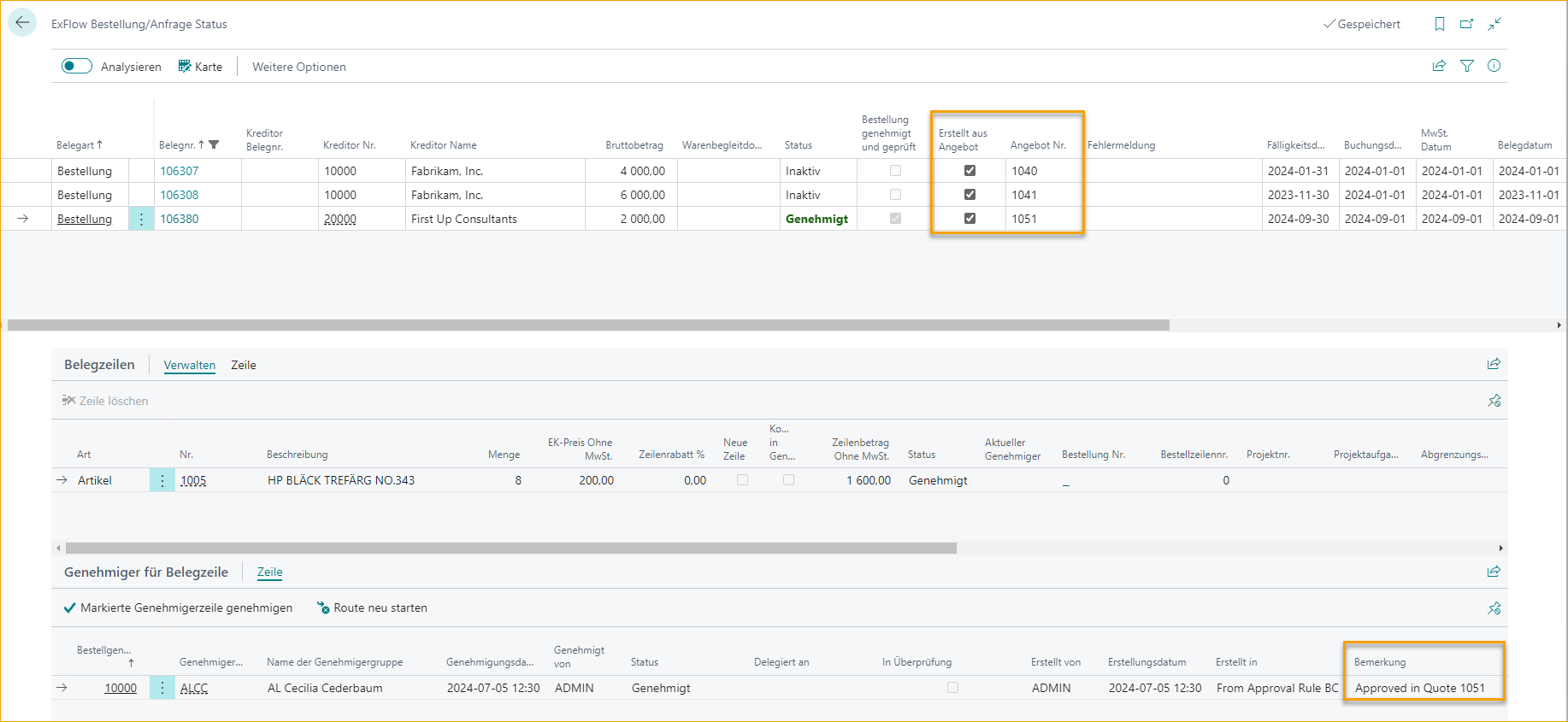 ExFlow Auftragsstatus