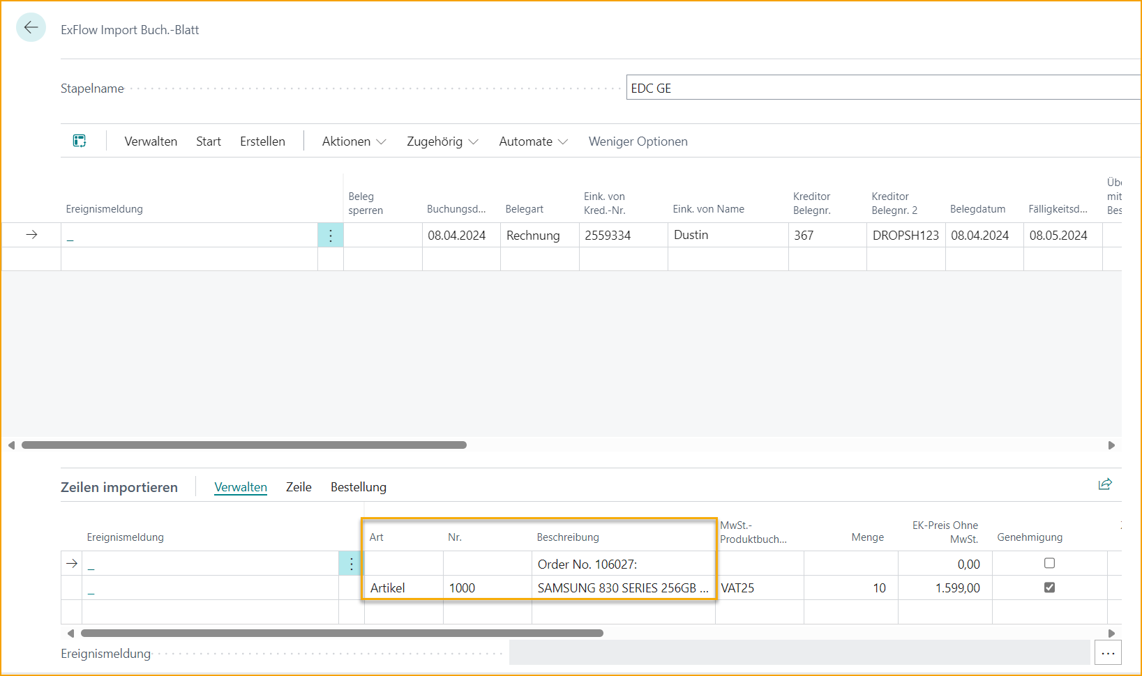 ExFlow Import Journal