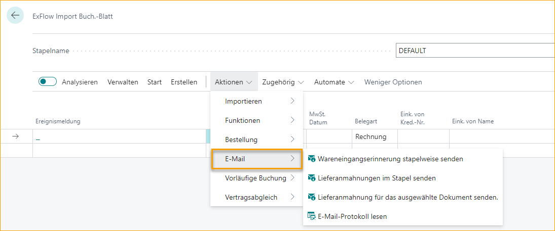 ExFlow Wareneingangserinnerungen senden