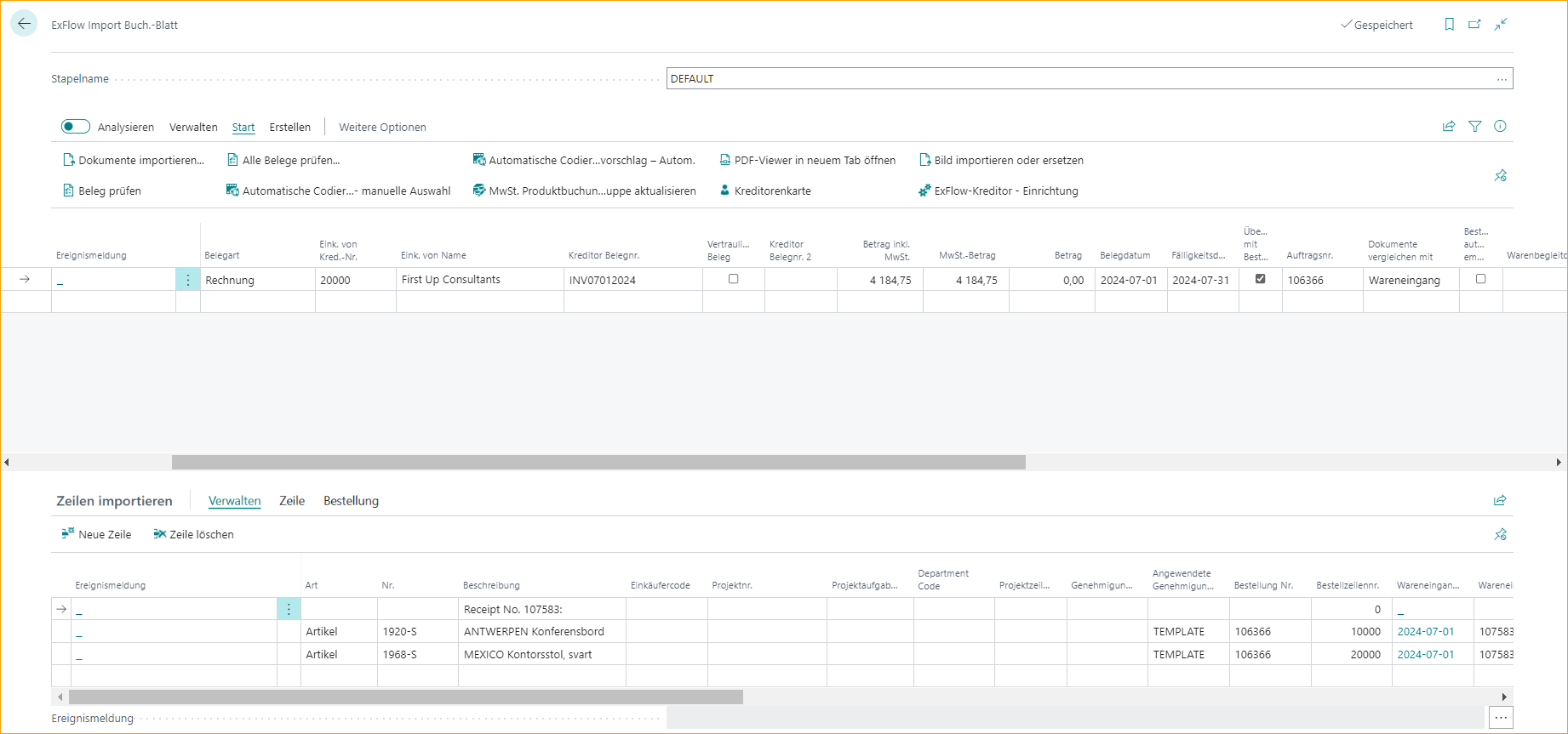 ExFlow Importjournal - Vorauszahlung