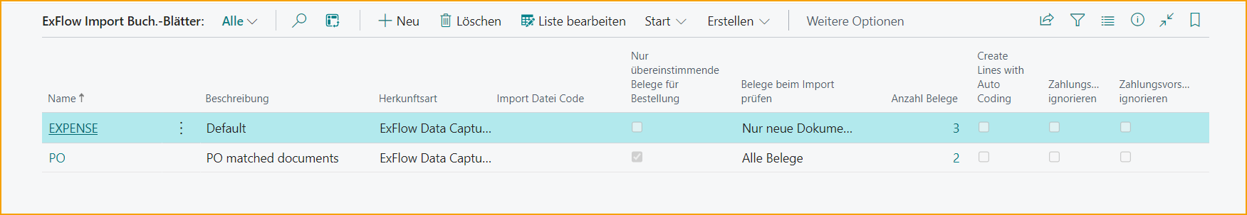 ExFlow Import-Journale