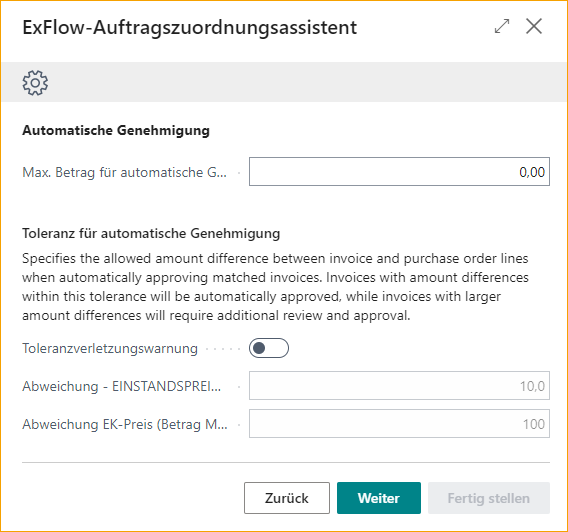 Auftragsabgleich-Assistent – Auto Genehmigung