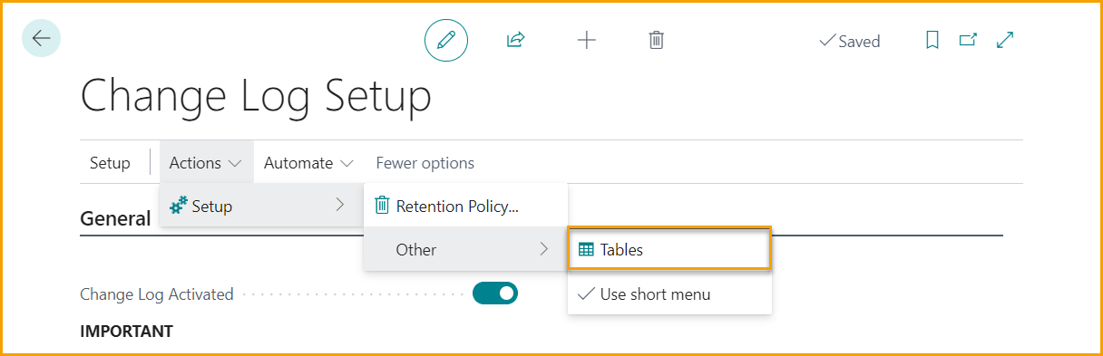 Configuración del Registro de Cambios
