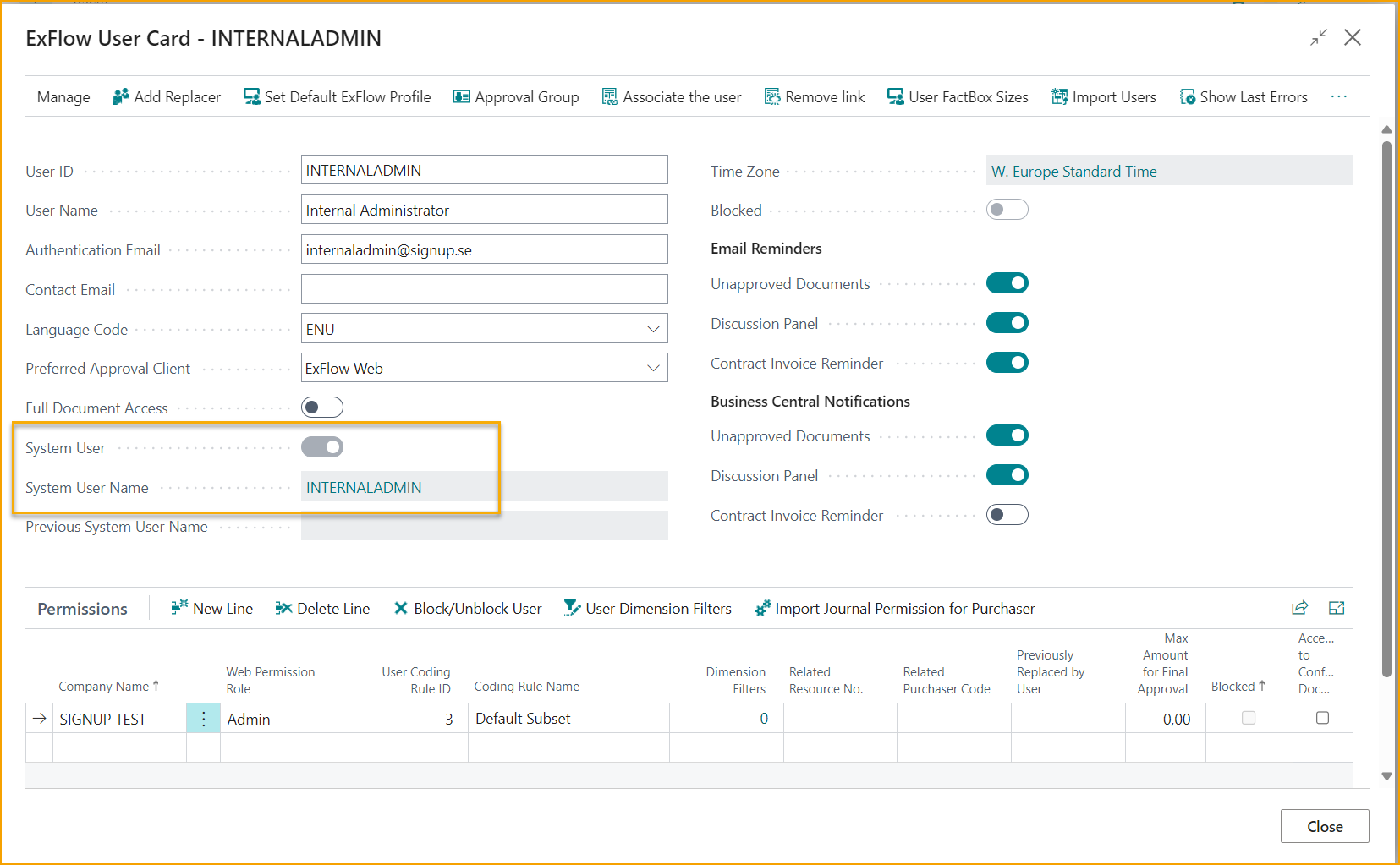 Usuario de ExFlow - Usuario del Sistema