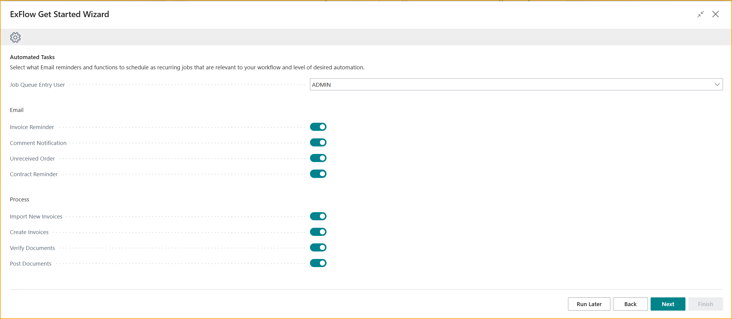 Get Started Wizard – Automated Tasks