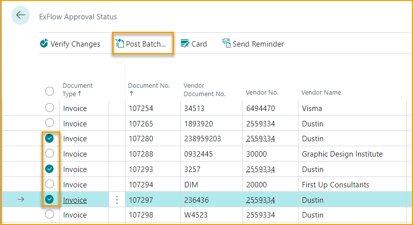 Select and post multiple documents