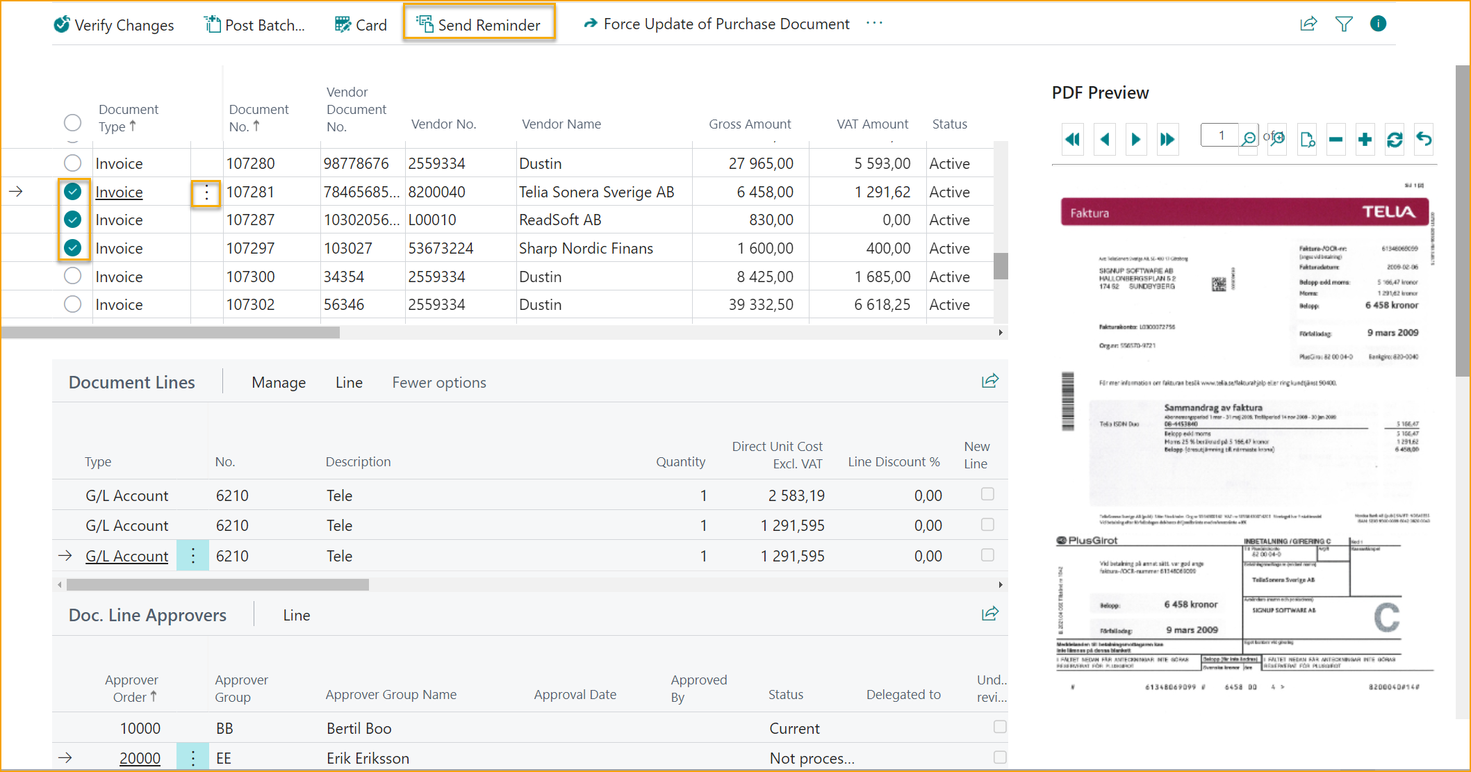 ExFlow Approval Status - Send Reminder