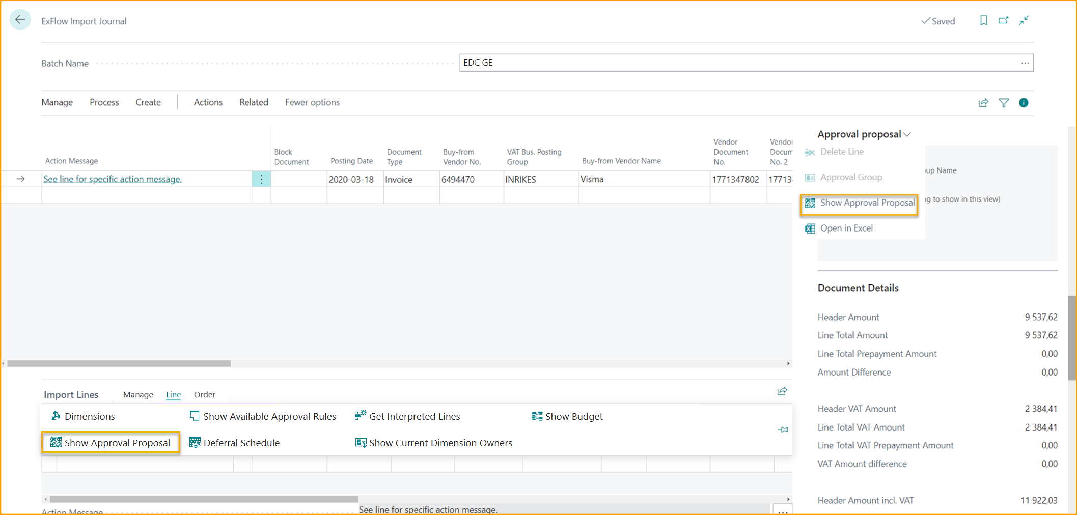 ExFlow Import Journal - Import Lines