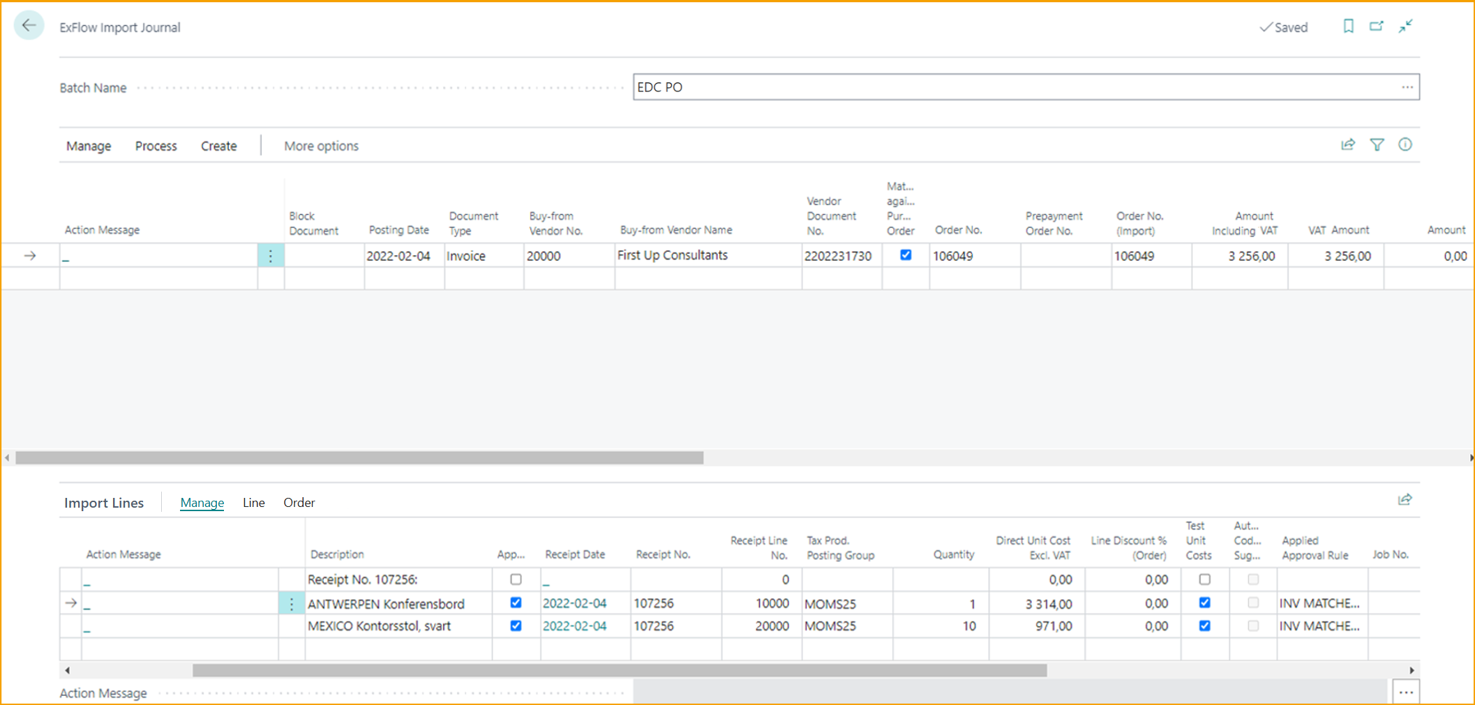 ExFlow Import Journal - Prepayment