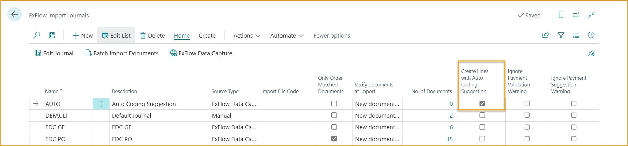 ExFlow Import Journals
